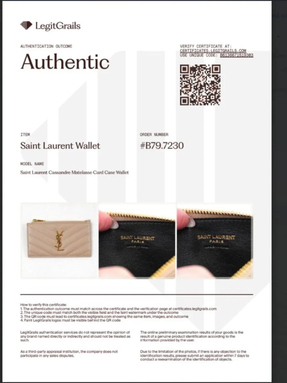 Saint Laurent Cassandre Matelasse Fragments Card Case Wallet In Dark Beige - NWT - Picture 11 of 11